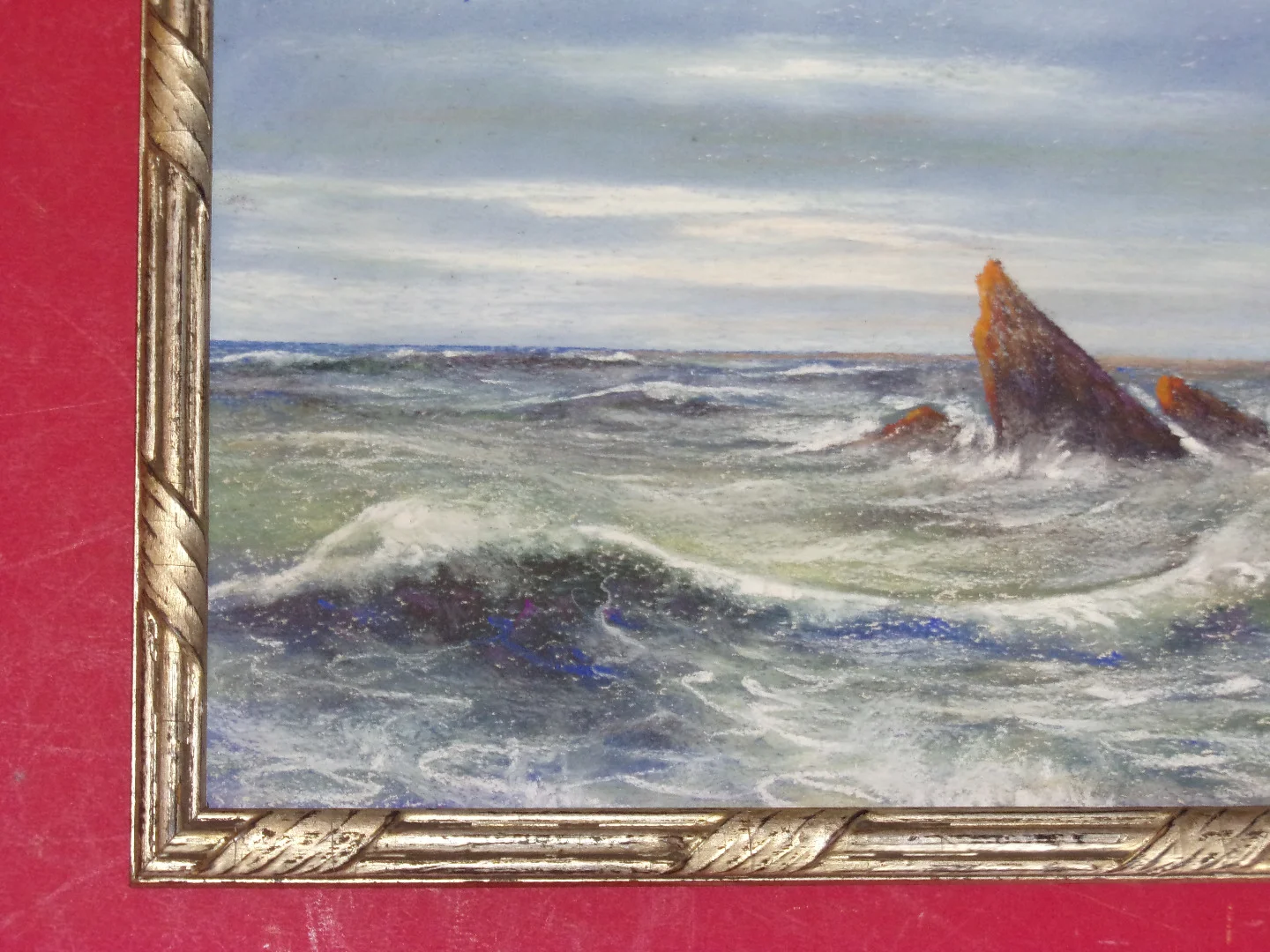 Bord De  l'Océan, Pastel d'Eugène Sénamaux, époque 20 ème.