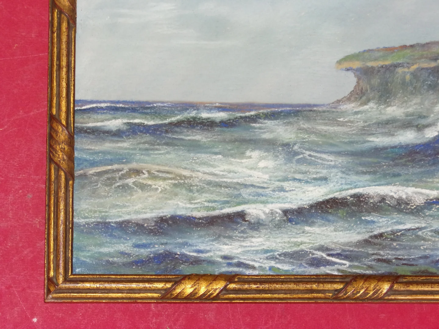 Bord De  l'Océan ( Normandie), Pastel d'Eugène Sénamaux, époque 20 ème.