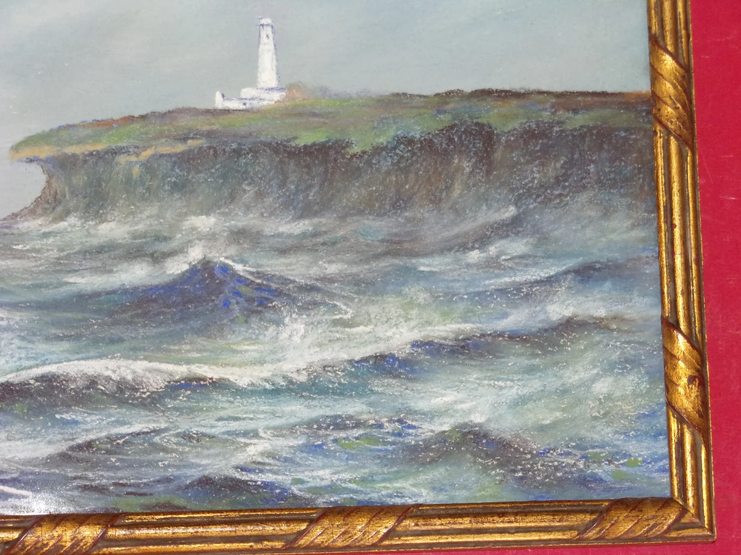 Bord De  l'Océan ( Normandie), Pastel d'Eugène Sénamaux, époque 20 ème.