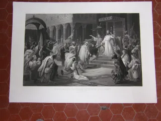 Charlemagne Proclamé Empereur, Grande Gravure époque 19ème.