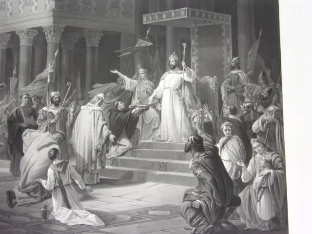 Charlemagne Proclamé Empereur, Grande Gravure époque 19ème.