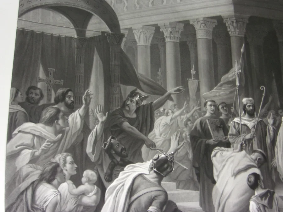 Charlemagne Proclamé Empereur, Grande Gravure époque 19ème.