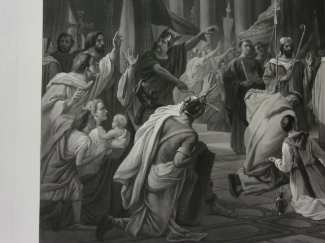 Charlemagne Proclamé Empereur, Grande Gravure époque 19ème.