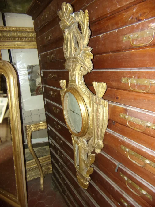 Baromètre, Thermomètre époque 18ème, Louis XVI Bois Sculpté Par Carcano.