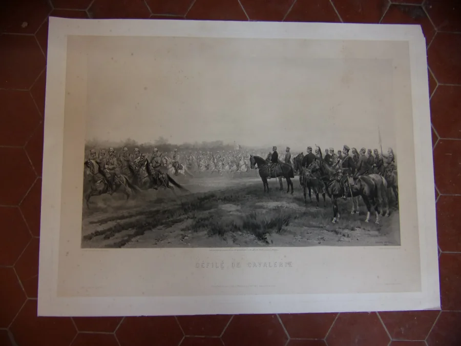 Défilé De Cavalerie, Gravure époque 19ème.