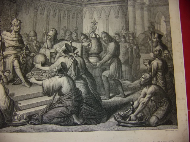 Charlemagne Recevant Des Présents, Gravure époque 19ème.