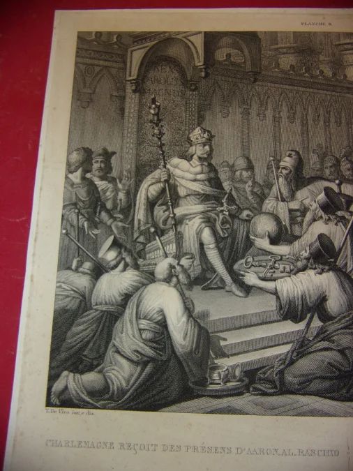 Charlemagne Recevant Des Présents, Gravure époque 19ème.