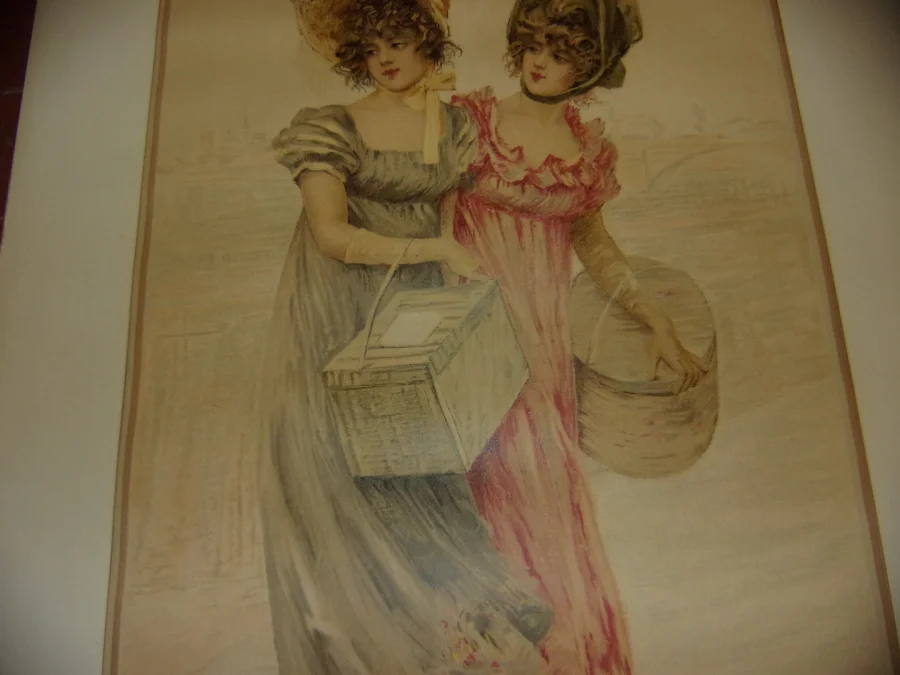 "Emplettes Sur Les Boulevards", Grande Chromolithographie époque 19 ème.