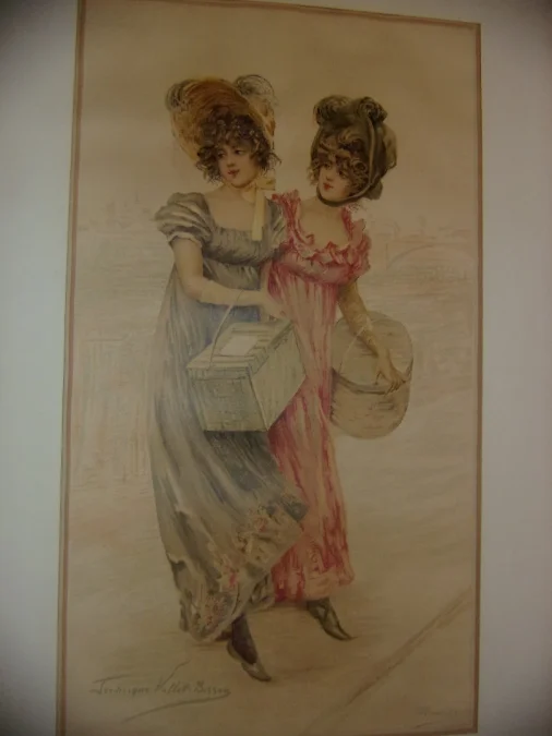"Emplettes Sur Les Boulevards", Grande Chromolithographie époque 19 ème.