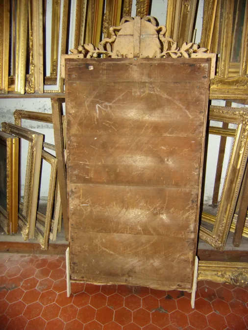Miroir à Fronton, époque 19ème, En Bois Doré.
