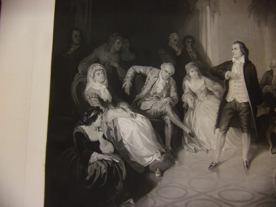 Schiller  ( poète) à La Cour De Weimar, Grande Gravure époque 19 ème.