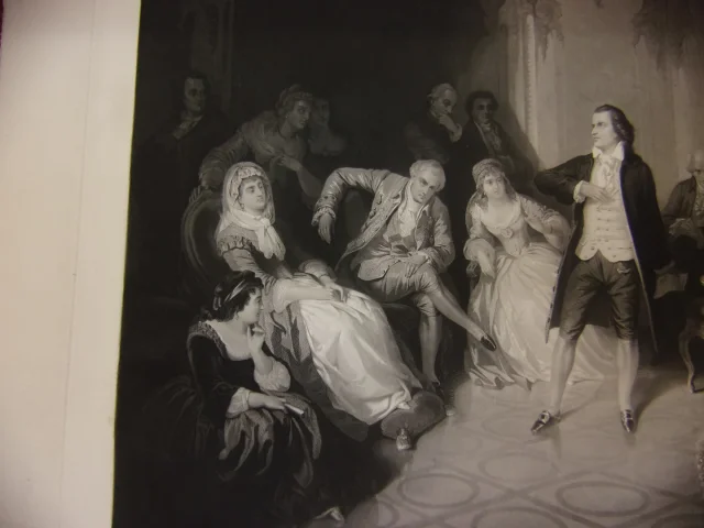 Schiller  ( poète) à La Cour De Weimar, Grande Gravure époque 19 ème.