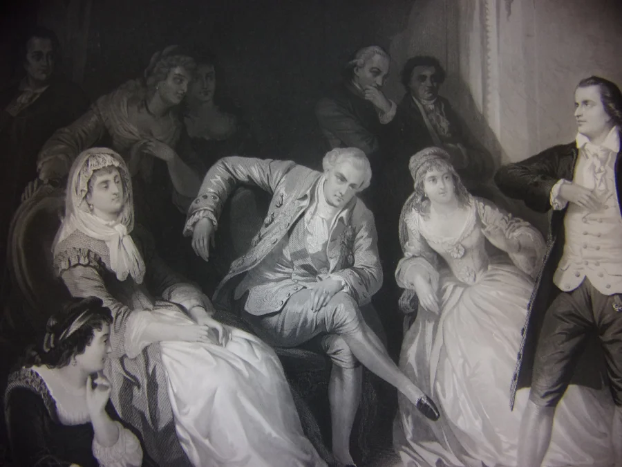 Schiller  ( poète) à La Cour De Weimar, Grande Gravure époque 19 ème.