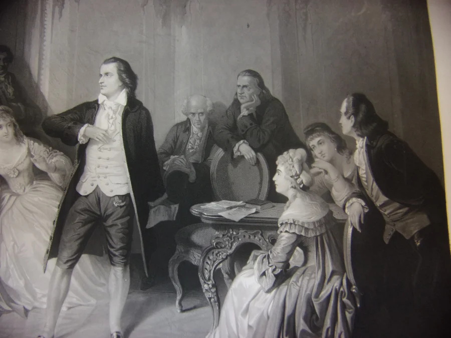 Schiller  ( poète) à La Cour De Weimar, Grande Gravure époque 19 ème.