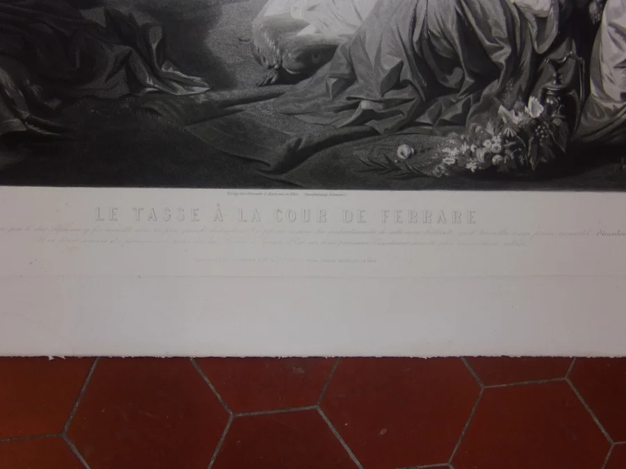 Le Tasse  ( Poète, écrivain ) à La Cour De Ferrare, Grande Gravure époque 19 ème.