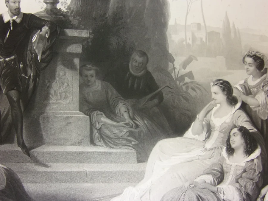 Le Tasse  ( Poète, écrivain ) à La Cour De Ferrare, Grande Gravure époque 19 ème.