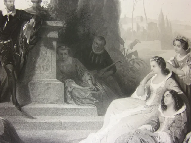 Le Tasse  ( Poète, écrivain ) à La Cour De Ferrare, Grande Gravure époque 19 ème.