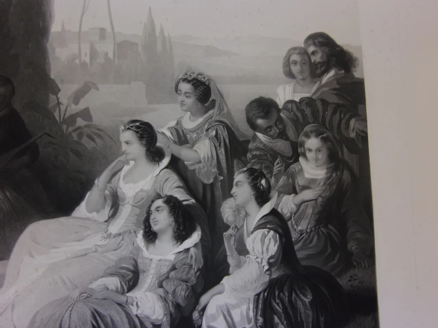 Le Tasse  ( Poète, écrivain ) à La Cour De Ferrare, Grande Gravure époque 19 ème.