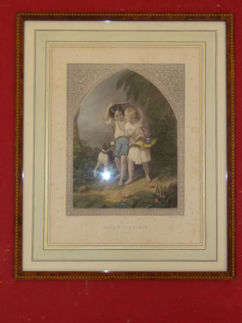 Paul Et Virginie, " l'Averse", Gravure époque 19ème.