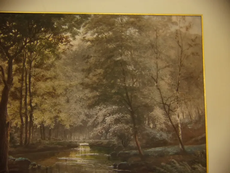 Une Etendue d'Eau Dans Un Sous-Bois, Gravure époque 19ème.