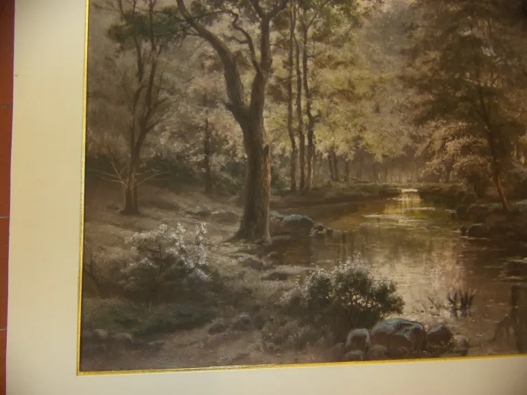 Une Etendue d'Eau Dans Un Sous-Bois, Gravure époque 19ème.
