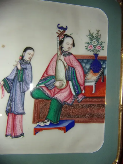 Jeune Femme Jouant Du Pipa, Dessin Sur Papier De Riz, époque 19ème.