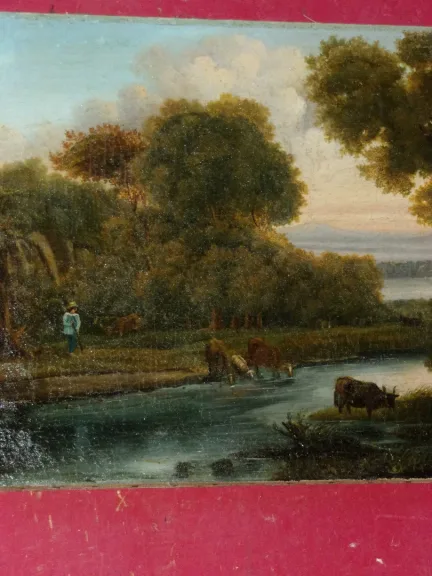 Scène Rustique Avec Vaches, Tableau époque 19ème.