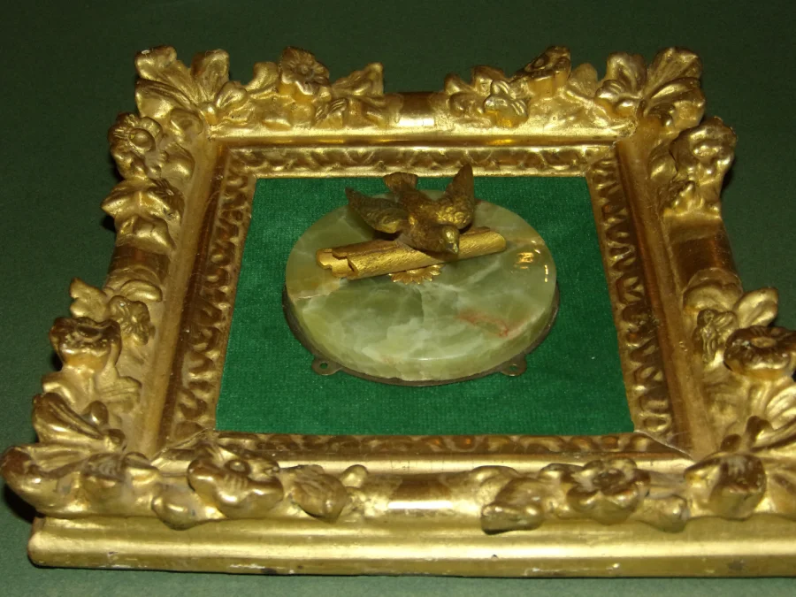 Dove, Bronze In 17th Century Frame, Louis XIV.