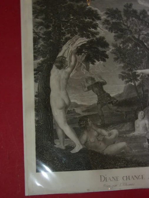 " Diane Change Actéon En Cerf",  Gravure époque 18ème.
