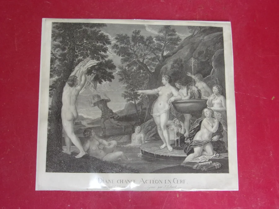 " Diane Change Actéon En Cerf",  Gravure époque 18ème.