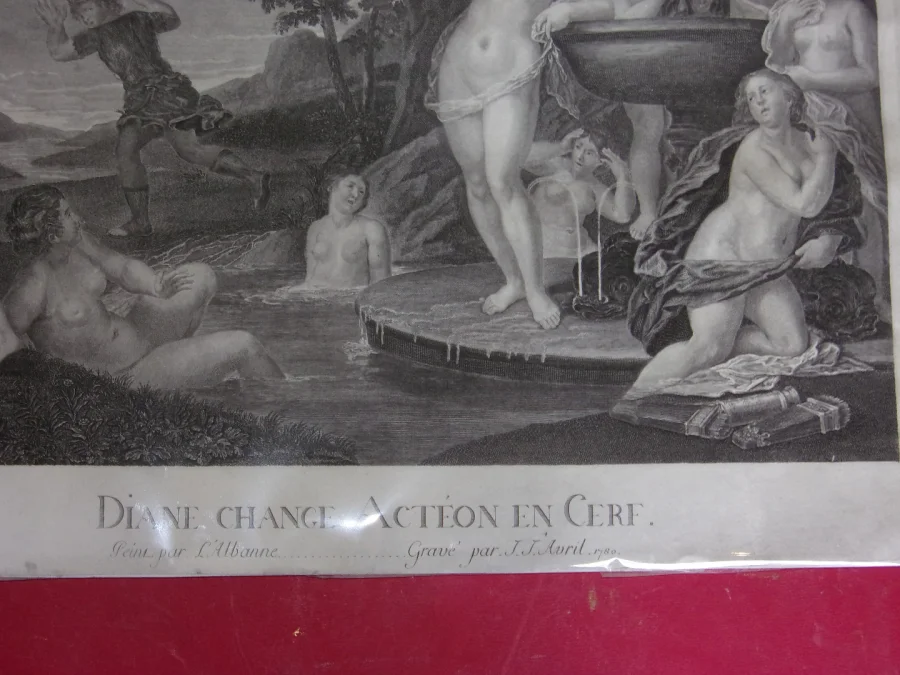 " Diane Change Actéon En Cerf",  Gravure époque 18ème.