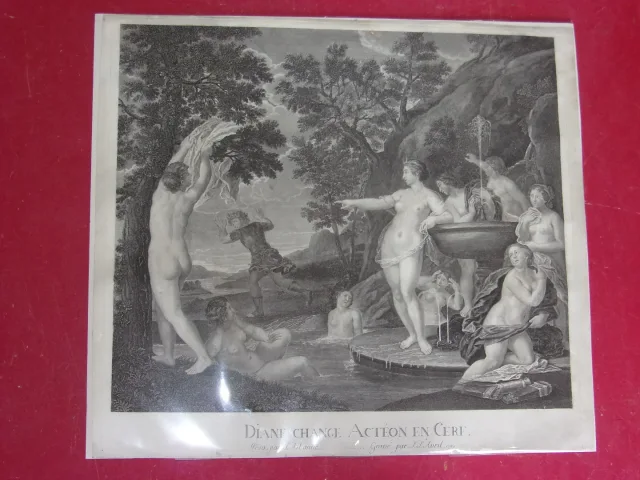 " Diane Change Actéon En Cerf",  Gravure époque 18ème.