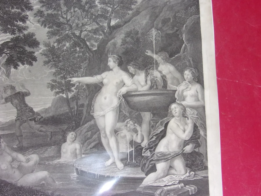 " Diane Change Actéon En Cerf",  Gravure époque 18ème.