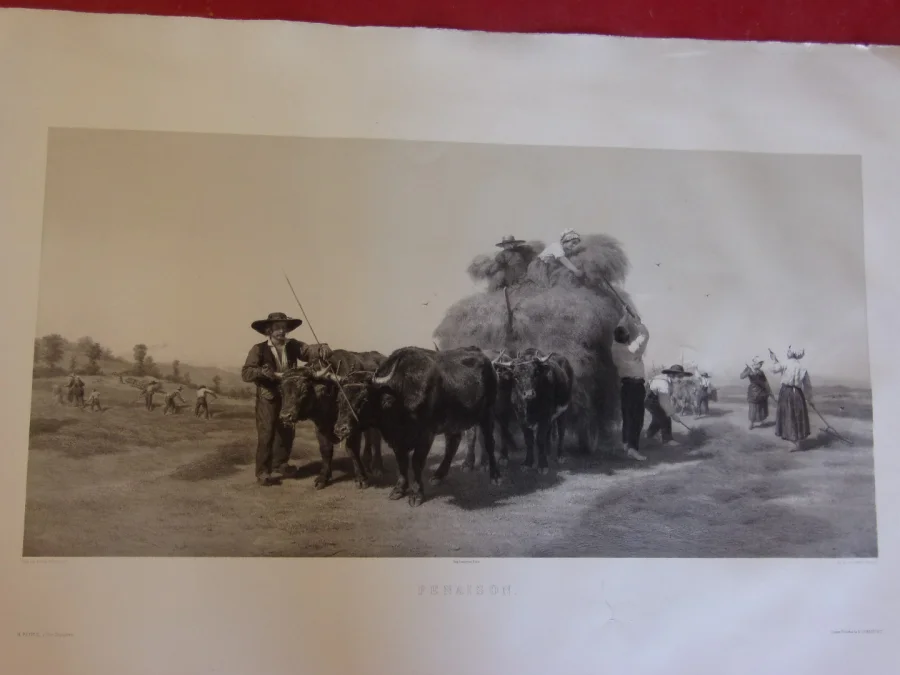 " Fenaison",   grande Gravure époque 19ème.