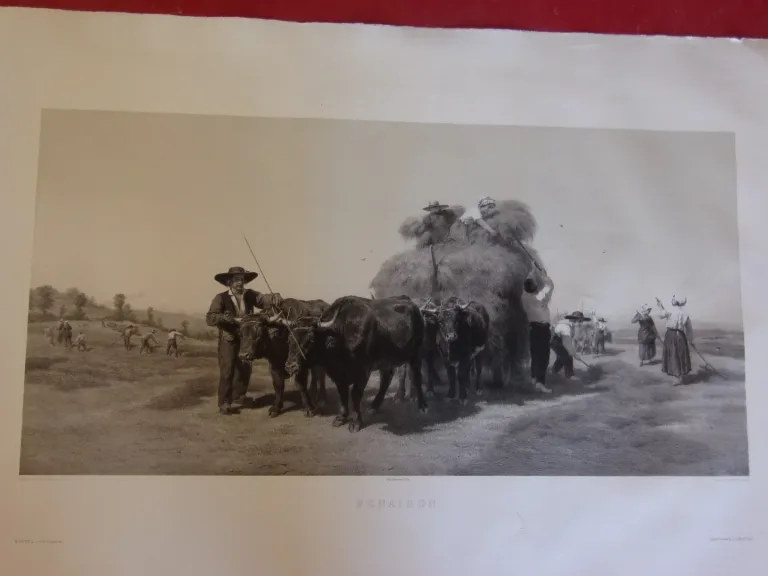 " Fenaison",   grande Gravure époque 19ème.