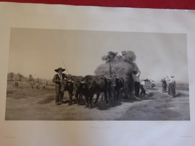 " Fenaison",   grande Gravure époque 19ème.