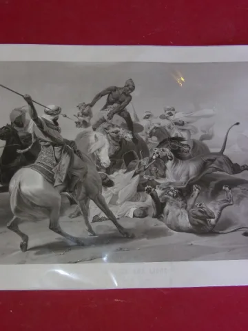 La " Chasse Aux Lions" , Gravure Orientaliste époque 19ème.