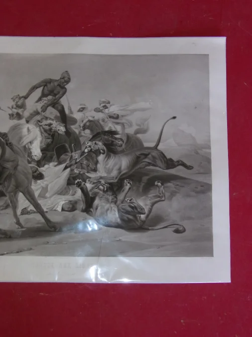 La " Chasse Aux Lions" , Gravure Orientaliste époque 19ème.