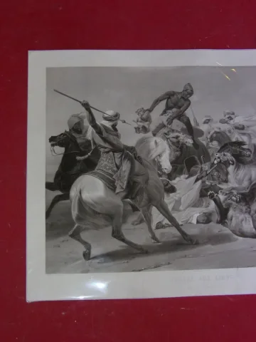 La " Chasse Aux Lions" , Gravure Orientaliste époque 19ème.