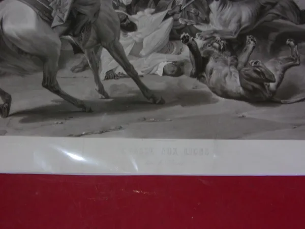 La " Chasse Aux Lions" , Gravure Orientaliste époque 19ème.
