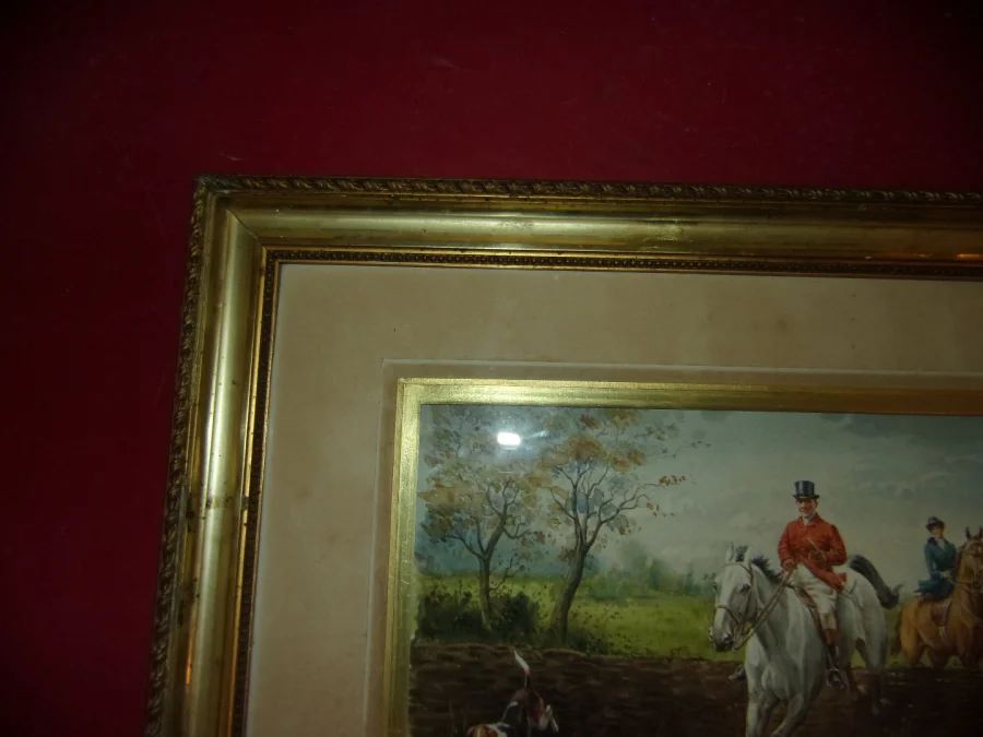 Watercolor, Hunting Scene, Late 19th Century.