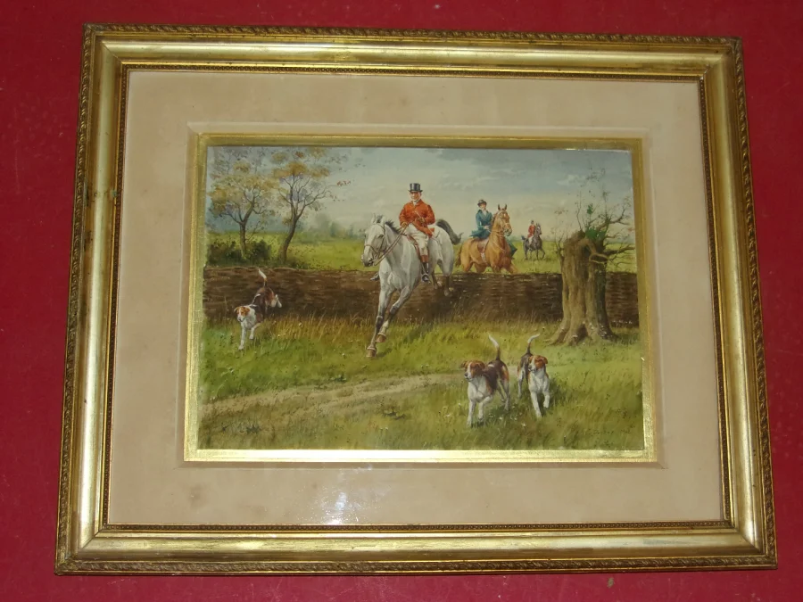 Watercolor, Hunting Scene, Late 19th Century.