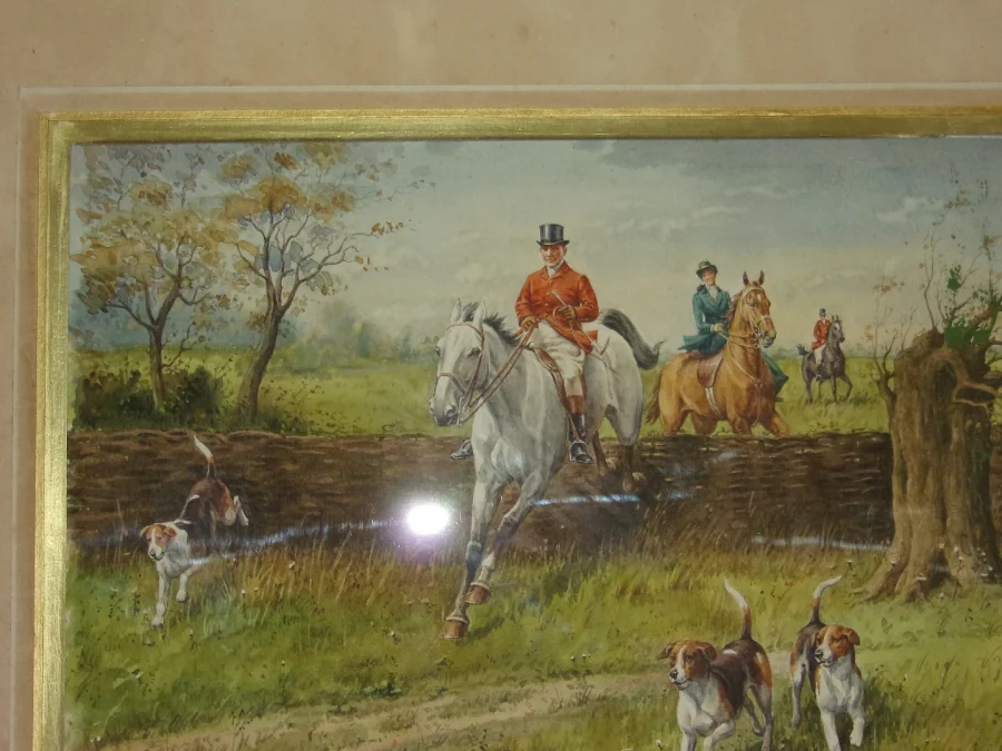 Watercolor, Hunting Scene, Late 19th Century.