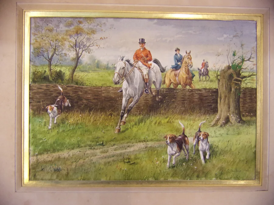 Watercolor, Hunting Scene, Late 19th Century.