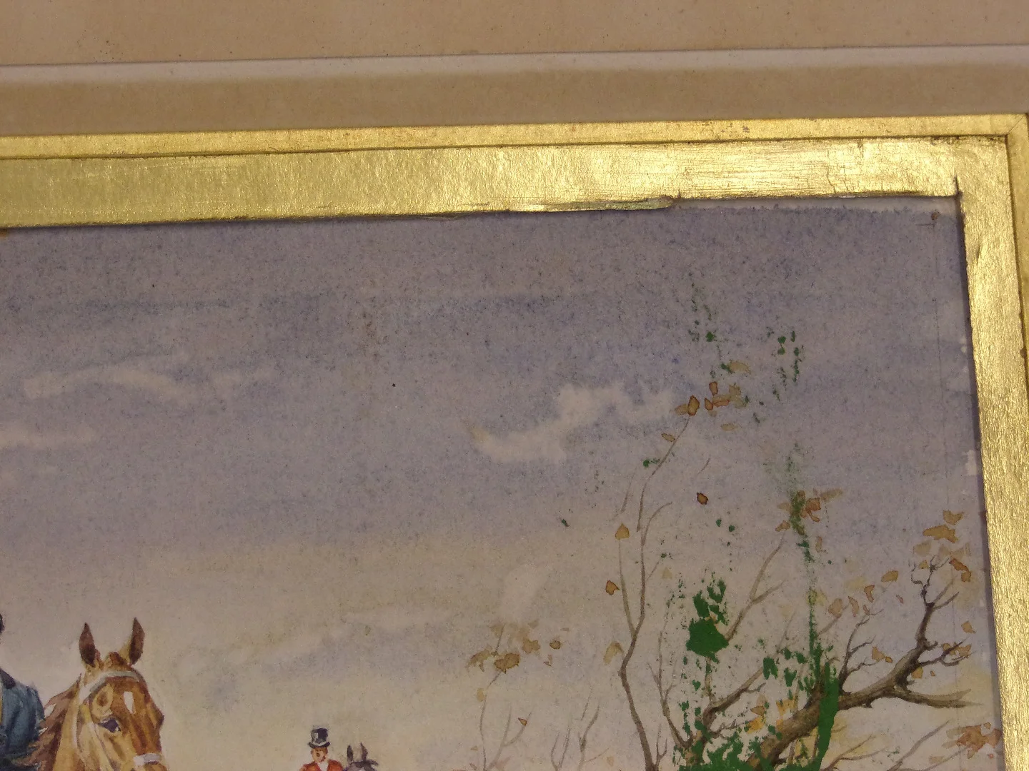 Aquarelle, scène chasse à Courre époque fin 19ème.