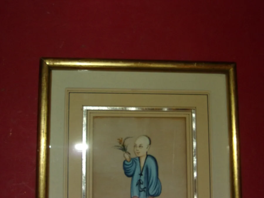 Young Man Offering A Bouquet Of Flowers, Chinese Drawing On Rice Paper, 19th Century.