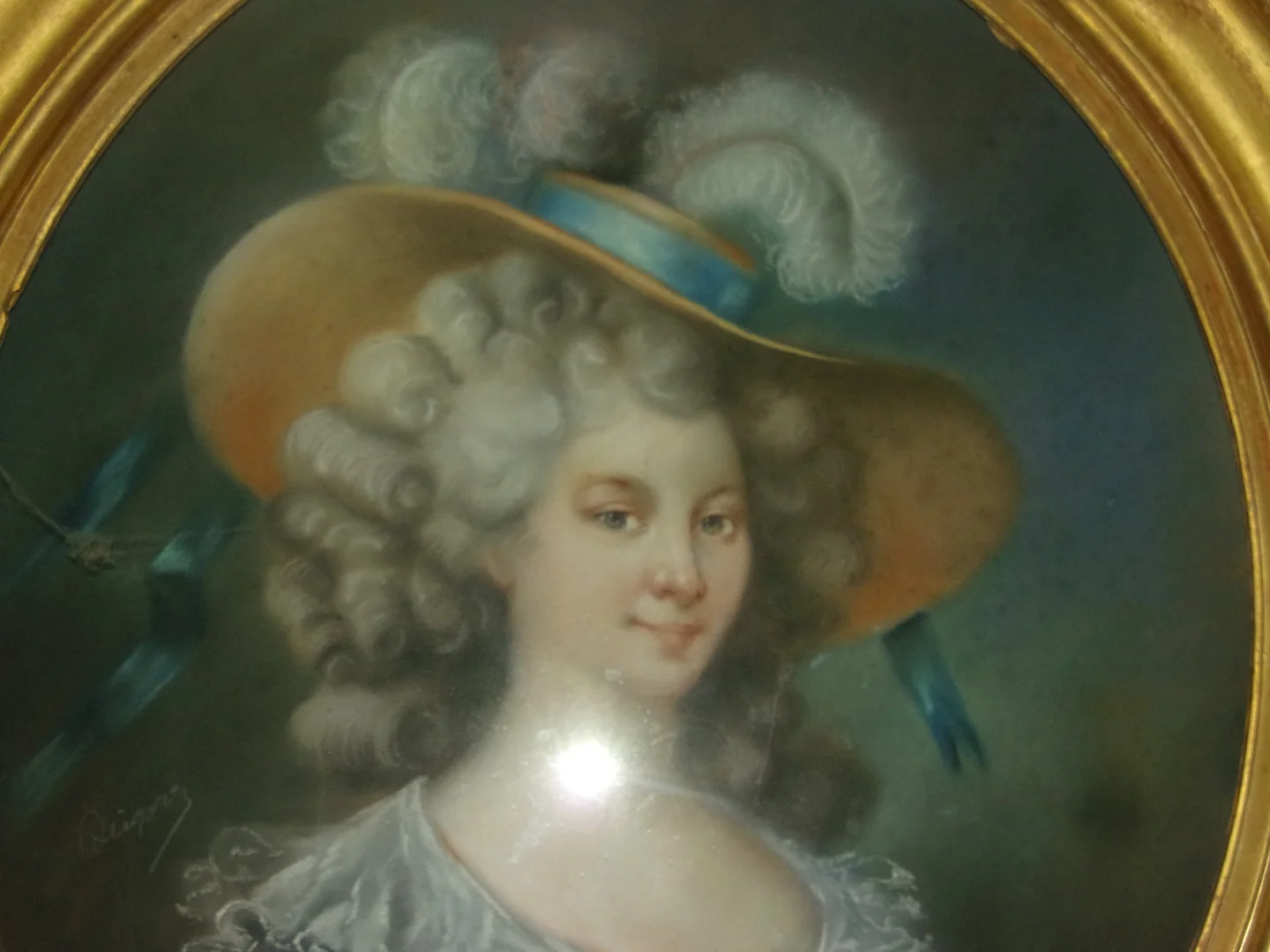 L'élégante au grand  Chapeau, pastel époque fin 18ème.