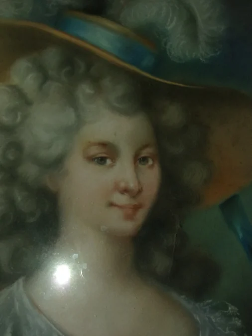 The Elegant Woman With The Large Hat, Pastel, Late 18th Century Period.