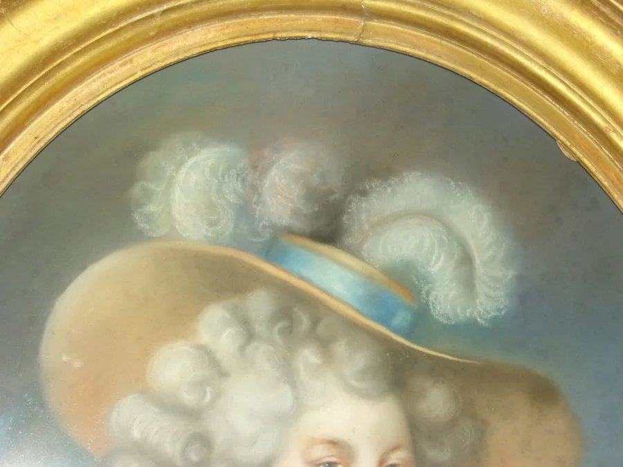 The Elegant Woman With The Large Hat, Pastel, Late 18th Century Period.