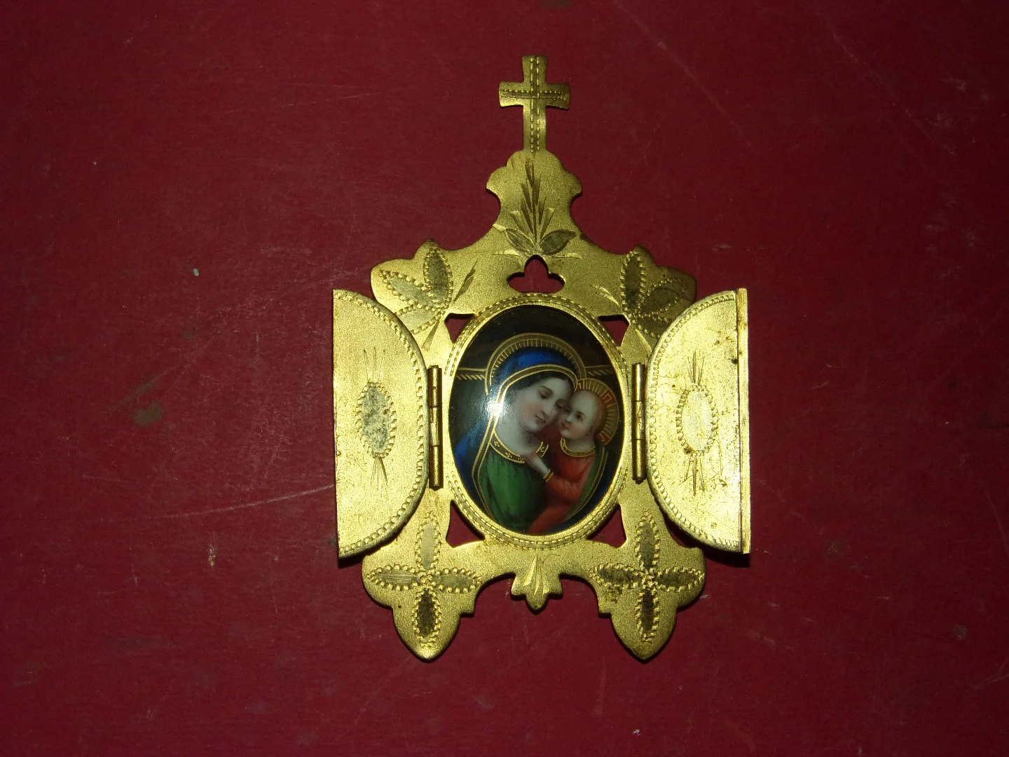 Copper Oratory, Virgin And Child, Porcelain, 19th Century.